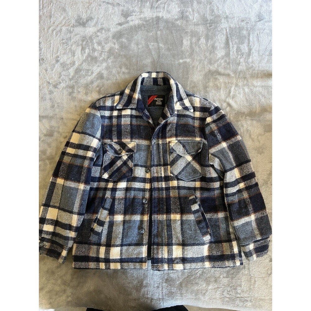Vintage 70s 80s Outerwear From Sears Sherpa Flannel Shacket Size L Blue/Tan